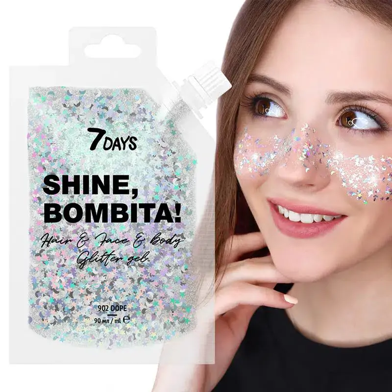 Glitter gel for hair, face and body / 902 Dope (silver doypack) SHINE BOMBITA! 90ml
