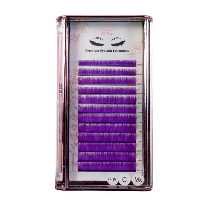 Pestanas 3D/Russas Purple C 0,05mm Mix em Caixa 12 filas